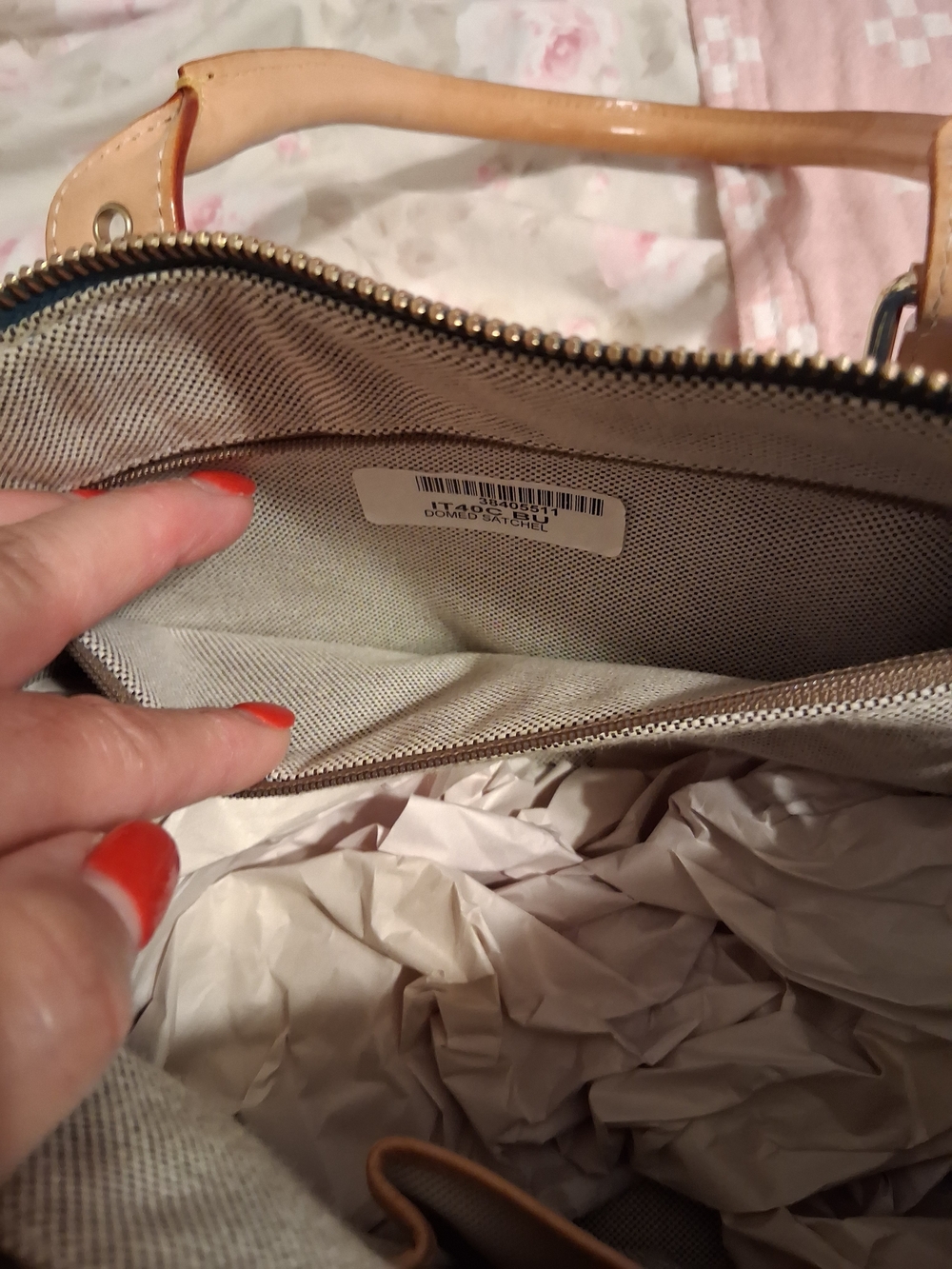 Dooney & Bourke Blue Monogram Satchel with Tan Trim and Accessories - Picture 6 of 6